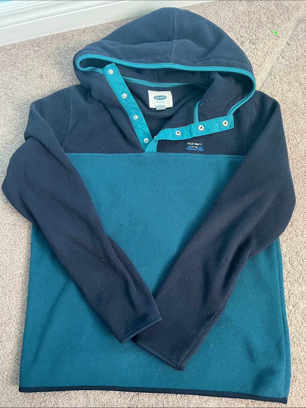 Old Navy Teal and Navy Zip-Up Hooded Fleece Pullover